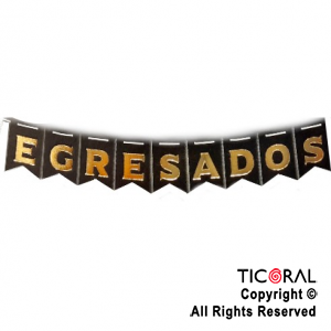 BANDERIN EGRESADOS CON STAMPING NEGRO Y DORADO 2.5 MTS x 1